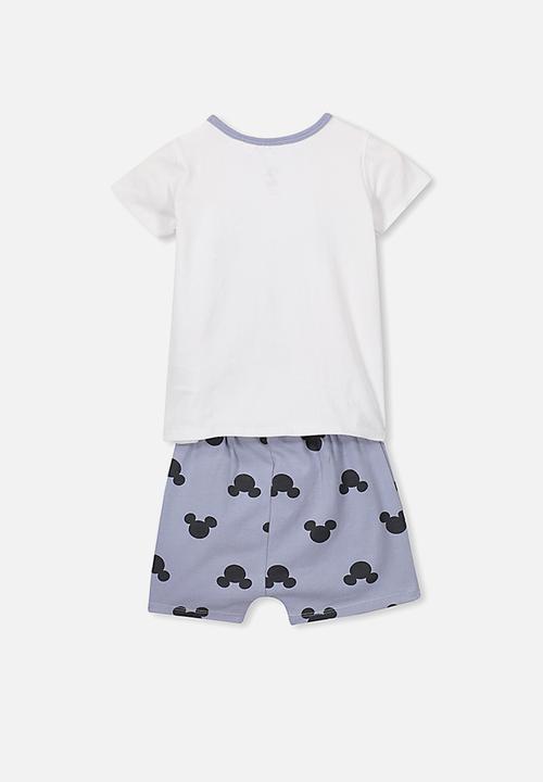 Cotton On - Hudson short sleeve pj set - white & grey