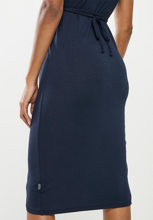 Cherry Melon - Maternity Button front jersey dress with tie - navy