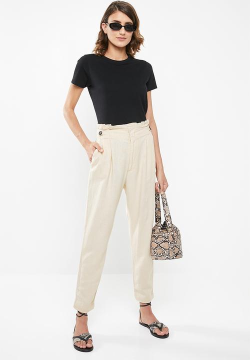 Jacqueline de Yong - Amber high paperwaist linen pants - beige