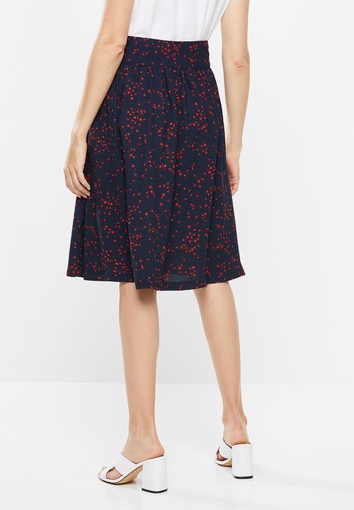Jacqueline de Yong - Layla midi skirt - navy & red 