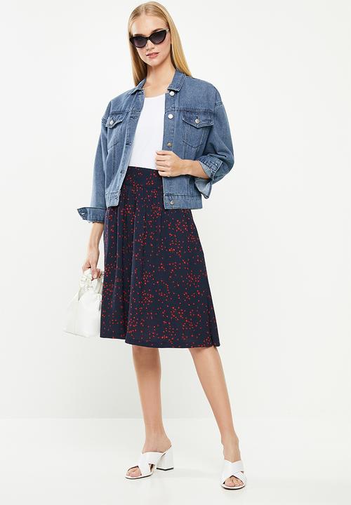 Jacqueline de Yong - Layla midi skirt - navy & red 