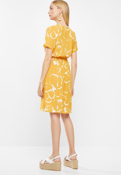 Vero Moda - Milona wrap dress - yellow & white
