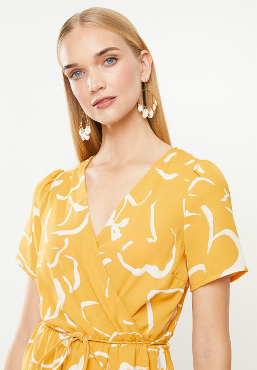 Vero Moda - Milona wrap dress - yellow & white
