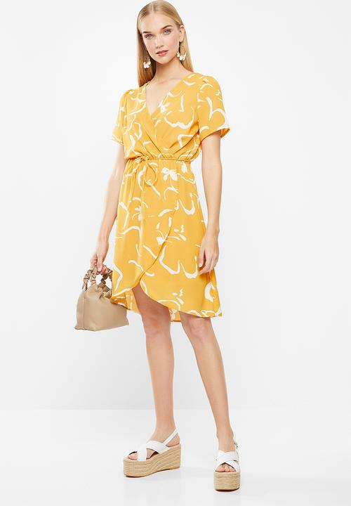 Vero Moda - Milona wrap dress - yellow & white