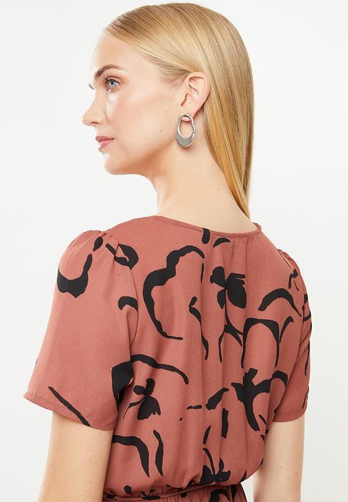 Vero Moda - Milona wrap dress - rust & black