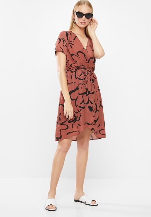 Vero Moda - Milona wrap dress - rust & black