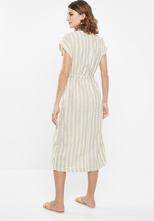 edit - Linen button through dress - beige & white 