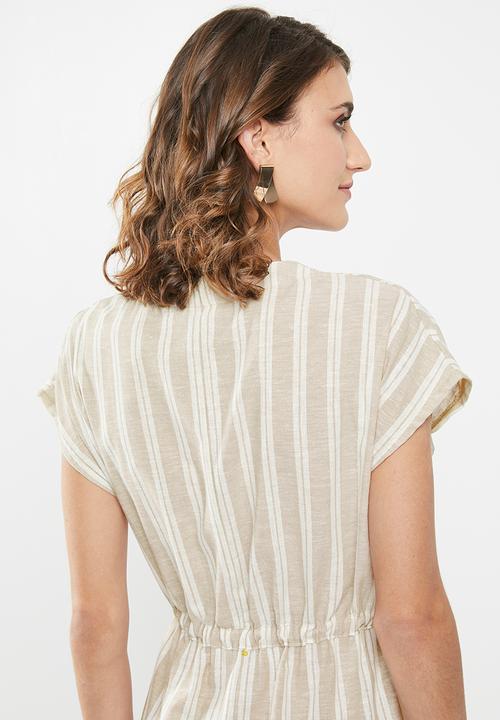 edit - Linen button through dress - beige & white 