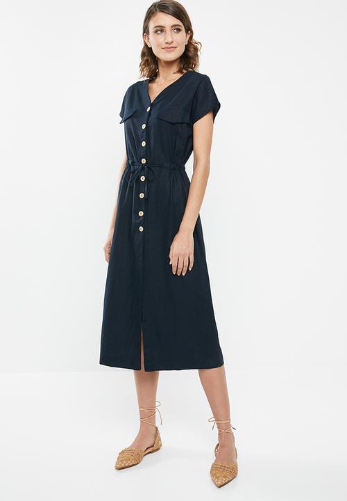 edit - Linen button through dress - navy