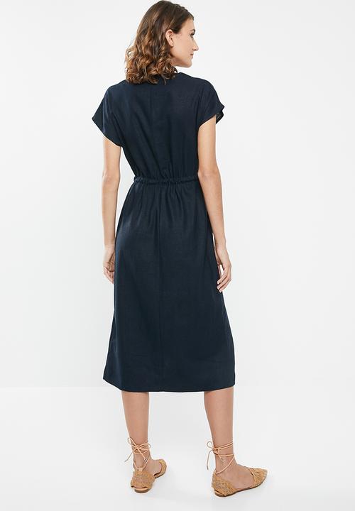 edit - Linen button through dress - navy