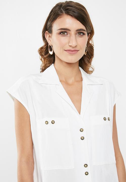 edit - Longer length utility shirt - white