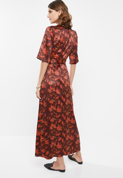 edit - Wrapover satin maxi dress -  multi 