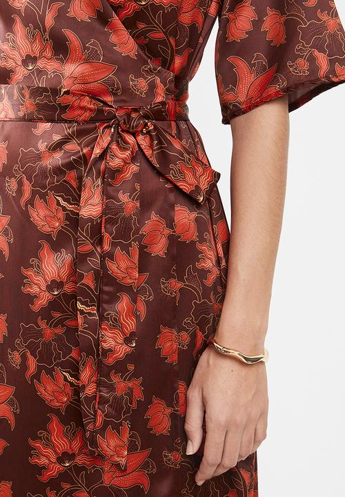edit - Wrapover satin maxi dress -  multi 