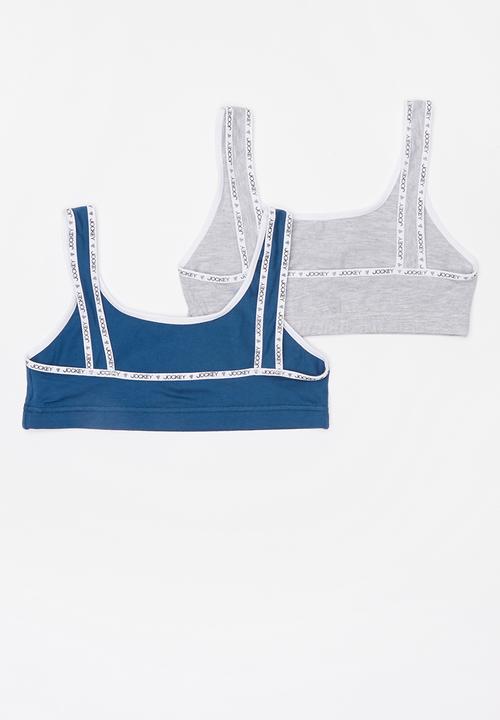 Jockey - 2 Pack logo lip crop top - grey & blue 