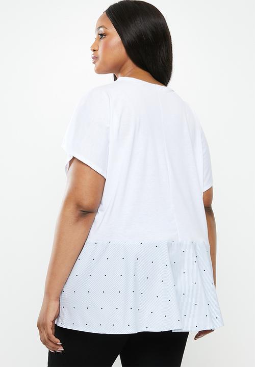 edit Plus - Peplum tee - white & blue 