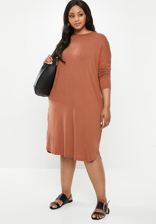 edit Plus - Pocket tee dress - rust