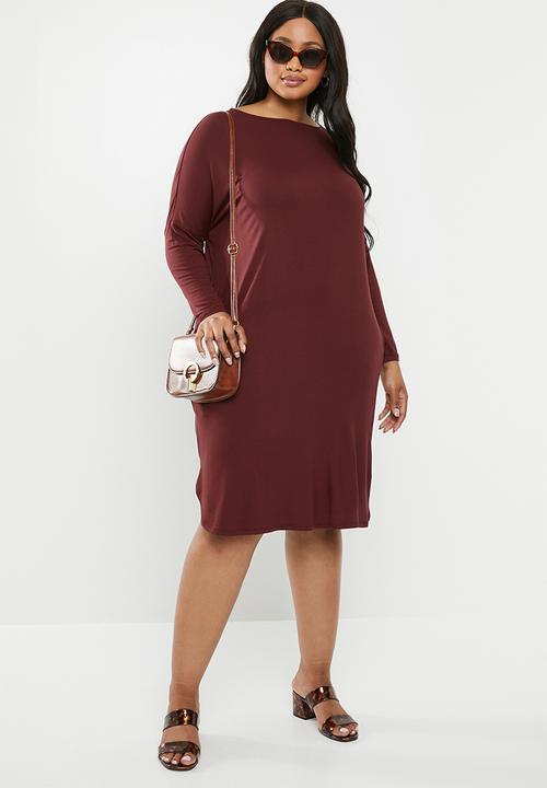 edit Plus - Pocket tee dress - burgundy