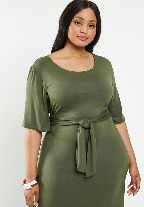 edit Plus - Knot front maxi dress(plus) - khaki