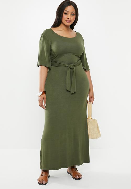 edit Plus - Knot front maxi dress(plus) - khaki
