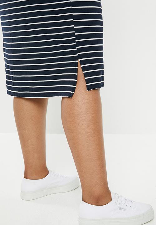 edit Plus - V-neck classic dress - navy & white