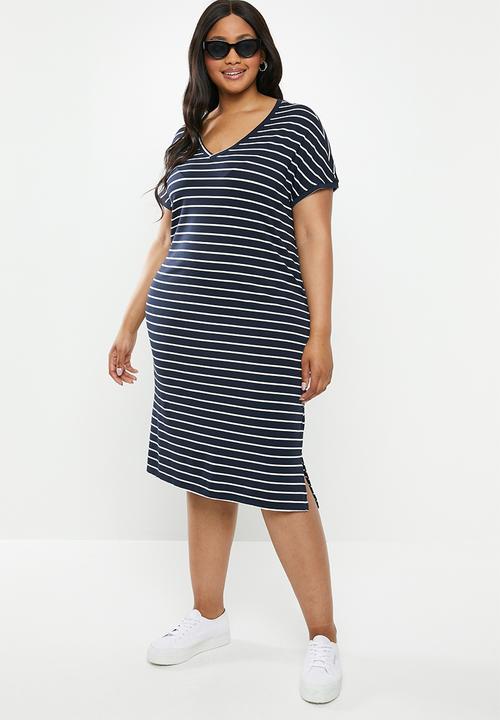 edit Plus - V-neck classic dress - navy & white
