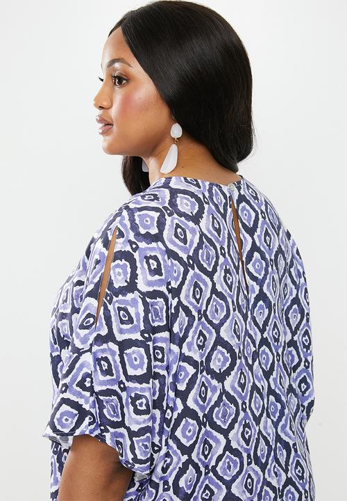 edit Plus - Sleeve detail shift dress(plus) - blue & white 
