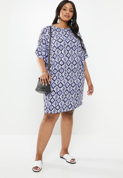 edit Plus - Sleeve detail shift dress(plus) - blue & white 