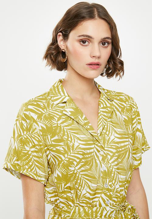 Superbalist - Rivier collar playsuit - green & white