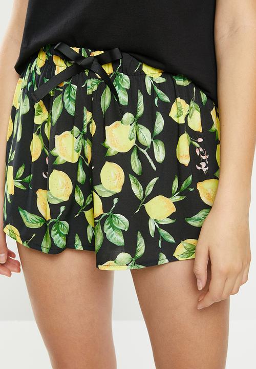 Superbalist - Sleep tee & shorts set - black & yellow