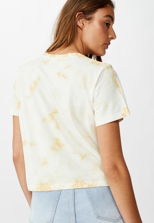 Cotton On - Chopped pockets tie dye T-shirt - cream & yellow 