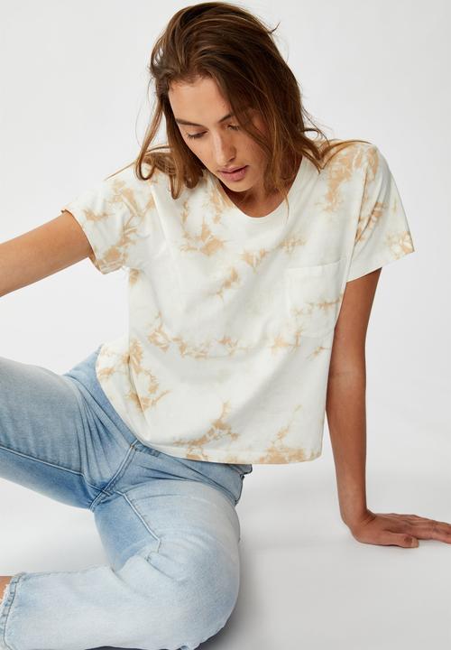 Cotton On - Chopped pockets tie dye T-shirt - cream & brown 