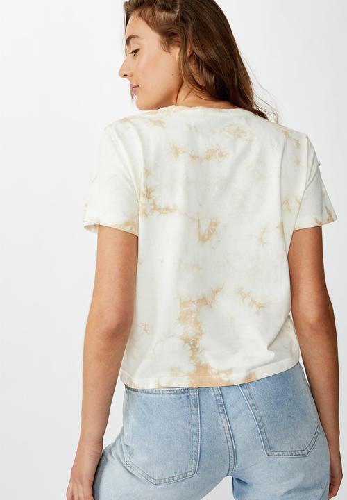 Cotton On - Chopped pockets tie dye T-shirt - cream & brown 