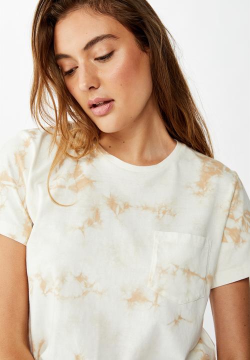 Cotton On - Chopped pockets tie dye T-shirt - cream & brown 