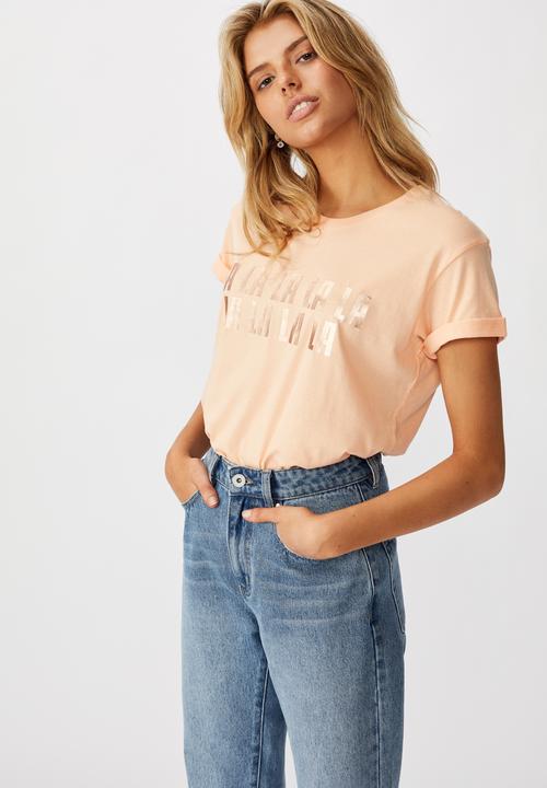 Cotton On - Classic Christmas T-shirt fa la la - peach 