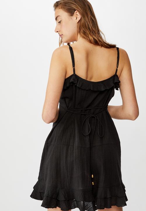 Cotton On - Woven breanna ruffle mini dress - black
