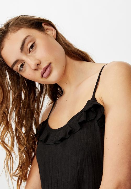 Cotton On - Woven breanna ruffle mini dress - black