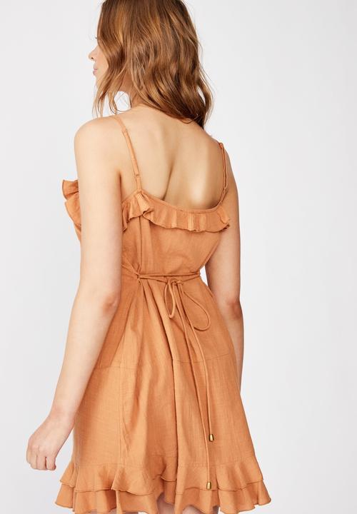 Cotton On - Woven breanna ruffle mini dress - orange 