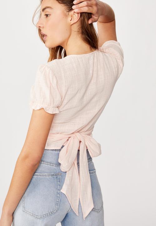 Cotton On - Prairie short sleeve wrap blouse - pink