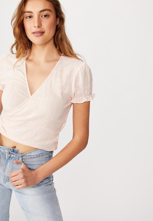 Cotton On - Prairie short sleeve wrap blouse - pink