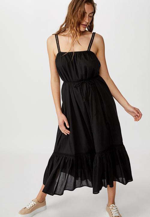 Cotton On - Woven meadow tiered midi dress - black