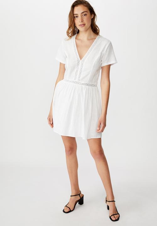 Cotton On - Woven harlow short sleeve mini dress - white