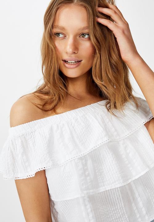 Cotton On - Sunshine frill off the shoulder top - white
