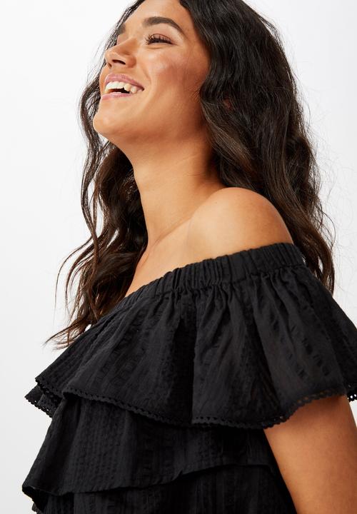 Cotton On - Sunshine frill off the shoulder top - black