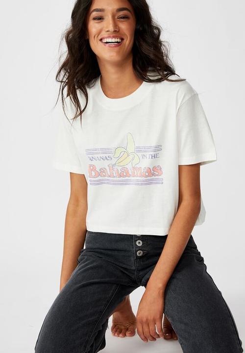 Cotton On - Tbar Cali graphic cropt tee bahamas - white