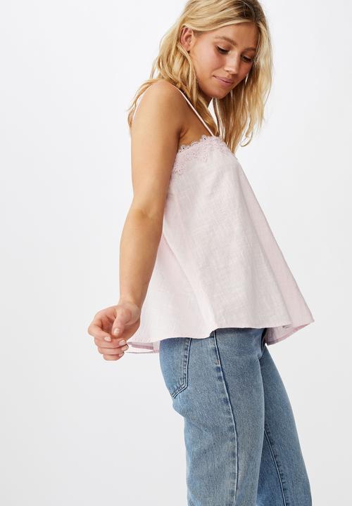Cotton On - Wide heart lace trim cami - pink