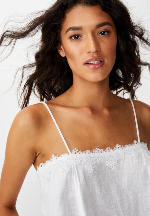 Cotton On - Wide heart lace trim cami - white