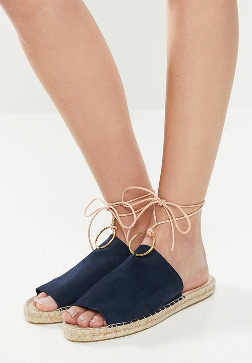 Espadril - Suede slip-on with cord and brass ring - navy