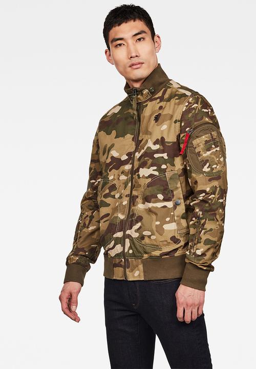 G-STAR - Bolt zip camo bomber jacket - green