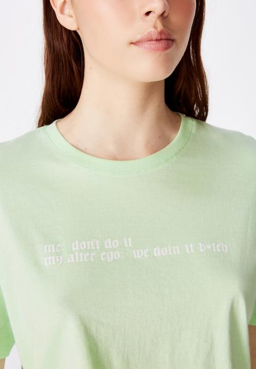 Factorie - Short sleeve raw edge crop tee - green