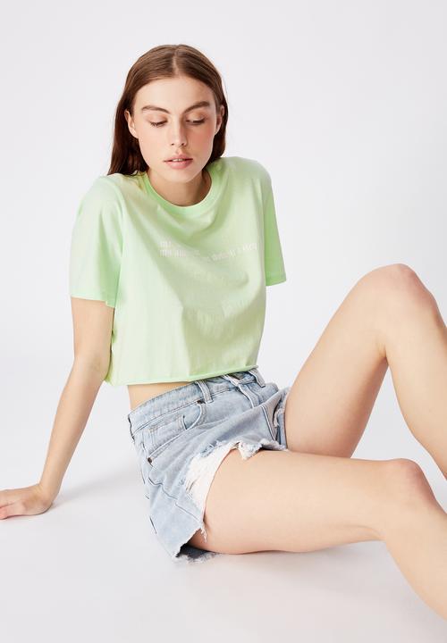 Factorie - Short sleeve raw edge crop tee - green